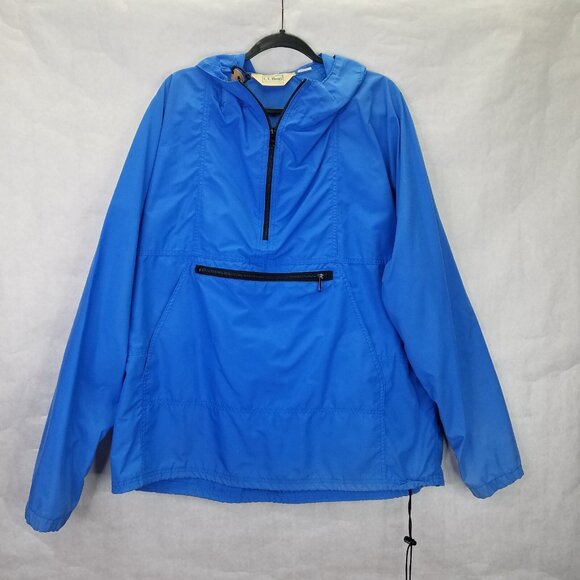 Vtg LL BEAN Windbreaker Jacket Men's L Blue Anorak Hooded Zip Pocket Canvas USA - Picture 2 of 16